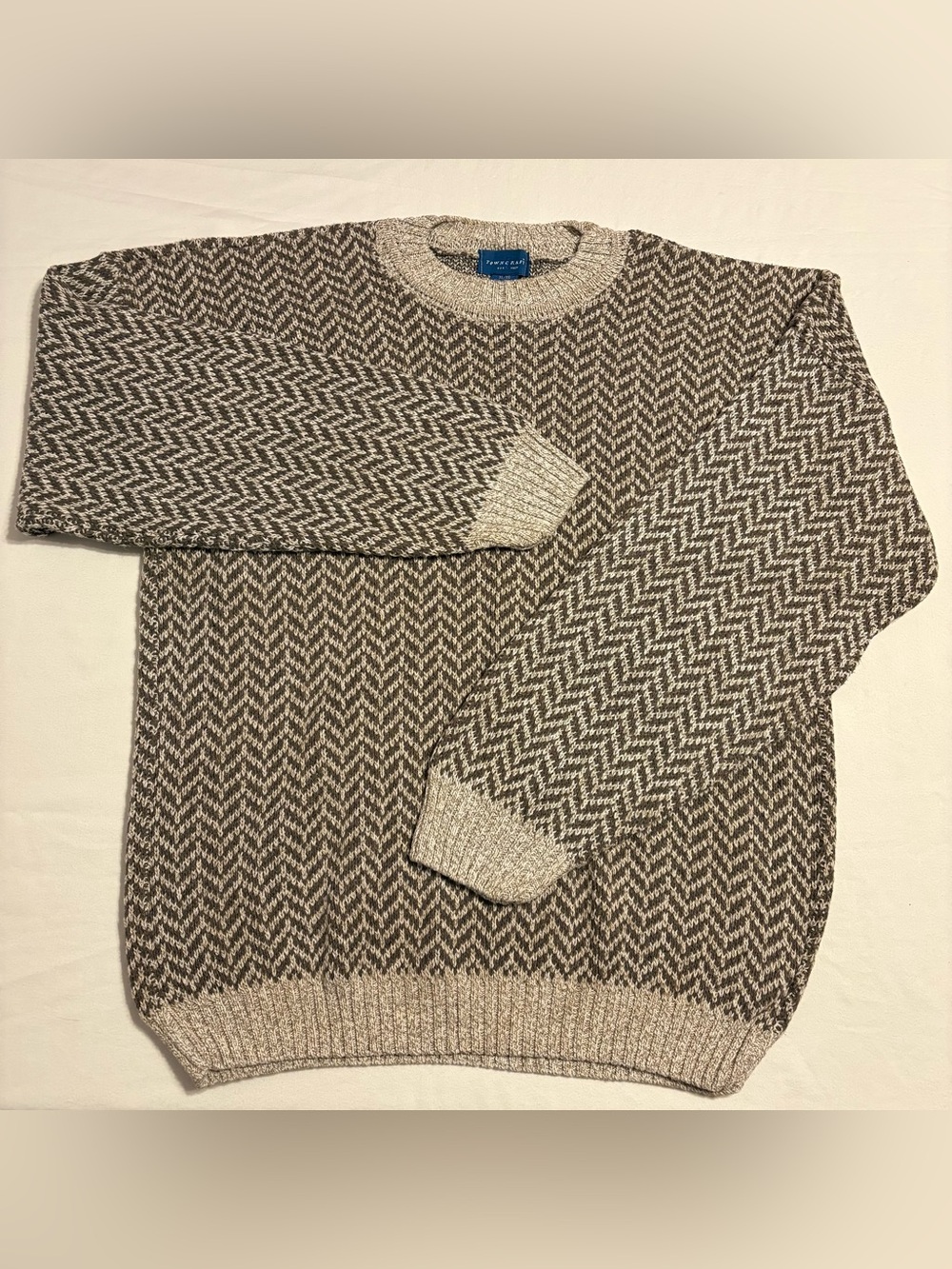 Vintage Towncraft Herringbone Knit Sweater XL Made in USA 90’s Grandpa Style